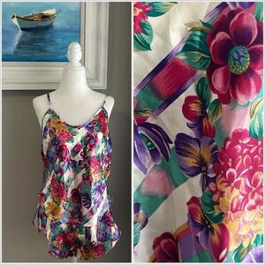 Vintage California Dynasty 2 Piece Sleeveless Short Floral Pajama Set